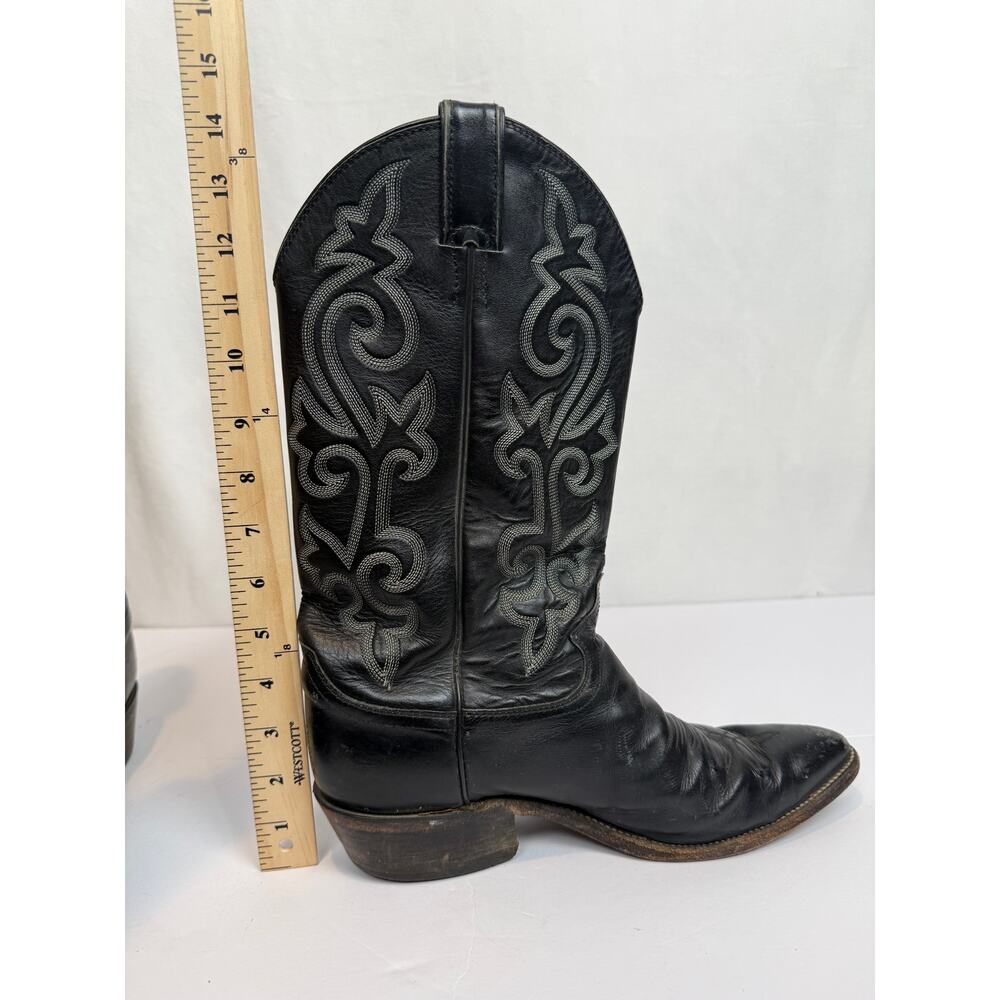 Justin 1408 Mens 9D Black Leather Cowboy Boots Western Pull-On USA Made - Picture 3 of 10